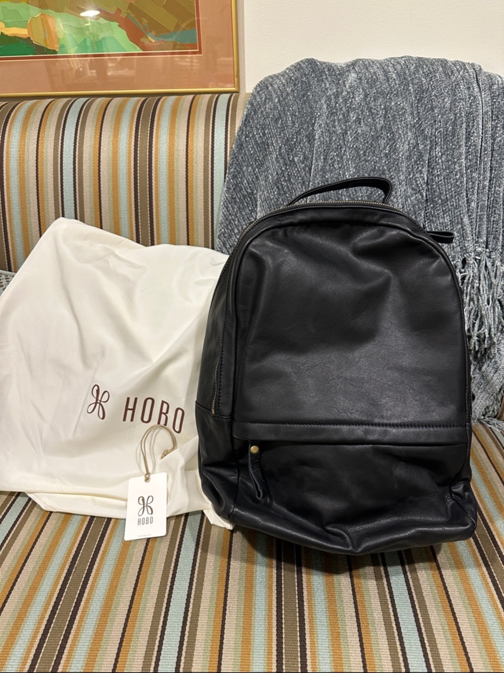HOBO Black Leather Zip-Front Backpack